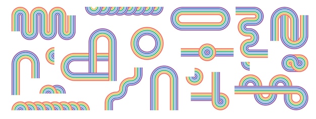 Arco zen conjunto colorido arco de línea de arco iris simple y formas elementos de patrón zen japonés geométrico