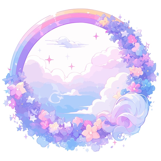 Vector un arcoíris con un arco iris y nubes en el cielo