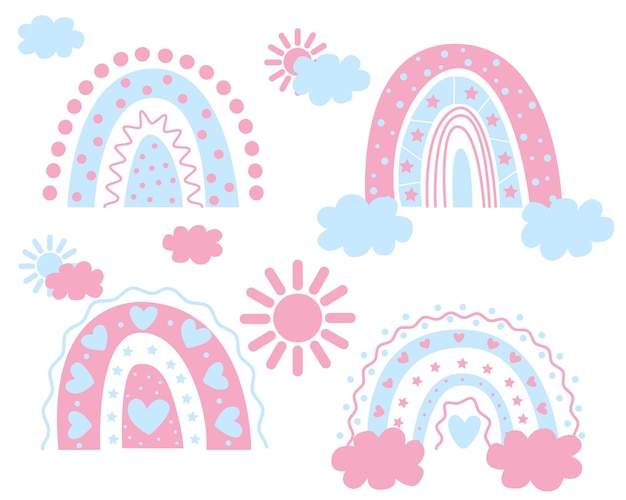 arcoiris boho arcoiris infantil para decorar el nacimiento de un niño y una niña stock vector