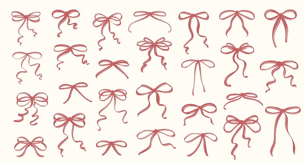 Arcos de coquete vintage en el estilo caprichoso dibujado a mano con cinta lindo arcos coqueteantes clipart