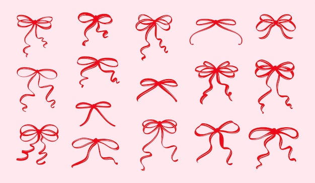 Arcos de coquete vintage en el estilo caprichoso dibujado a mano con cinta lindo arcos coqueteantes clipart