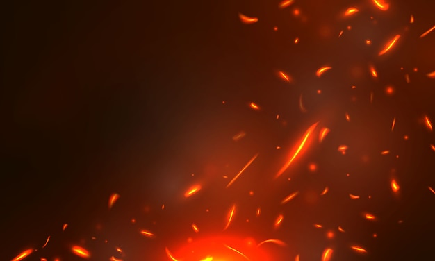 Vector ardiente rojo caliente chispas realistas llamas de fuego resumen de antecedentes