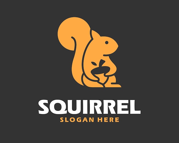 Ardilla Ardilla Sosteniendo Tuerca Bellota Silueta Color Plano Carácter Mascota Simple Vector Logo Diseño