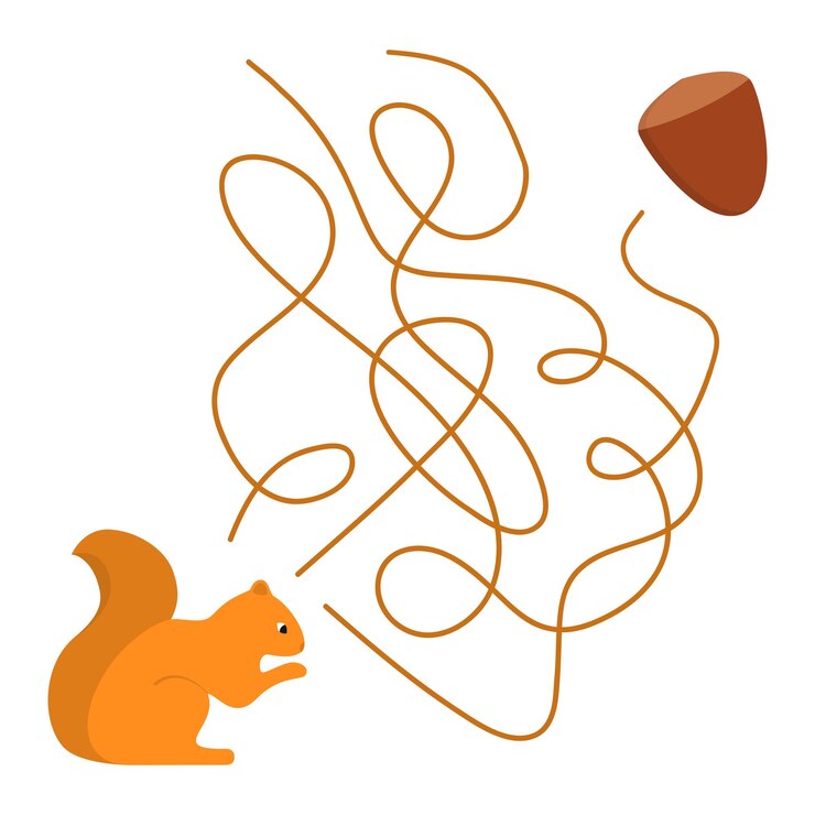 Vector la ardilla busca nueces juego de laberinto juego educativo para niños