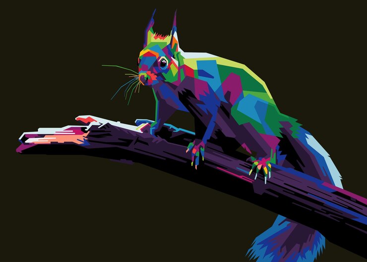 Vector ardilla colorida sobre fondo de estilo pop art fresco y aislado estilo wpap