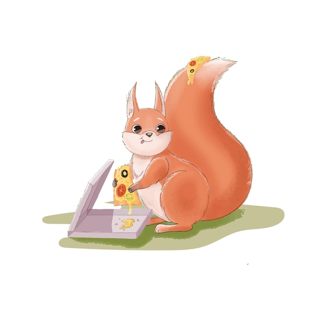 Una ardilla comiendo pizza Ilustración