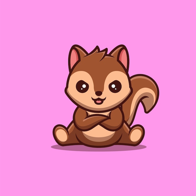 Ardilla Sentado Angry Cute Creative Kawaii Cartoon Mascot Logo