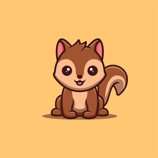 Ardilla Sentado Feliz Lindo Creativo Kawaii Dibujos Animados Mascota Logo