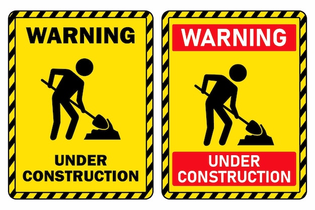 Área de construcción de advertencia hogar y construcción de edificios plantillas de carteles impresibles amarillos