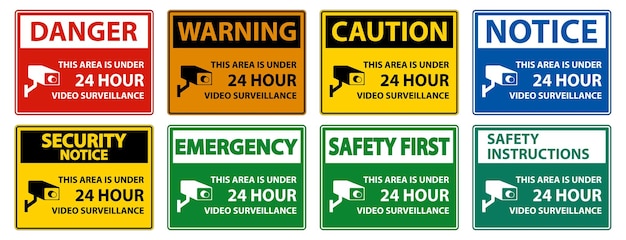 Esta área está bajo vigilancia de video de 24 horas Símbolo de señal aislado en fondo blanco Ilustración vectorial
