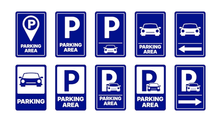 Vector área de estacionamiento azul aislada diseño vectorial de señales transporte elementos gráficos para la comunicación