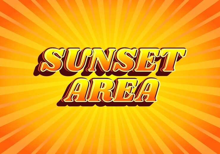 Vector área de puesta de sol efecto de texto en gradiente color amarillo naranja aspecto 3d fondo amarillo