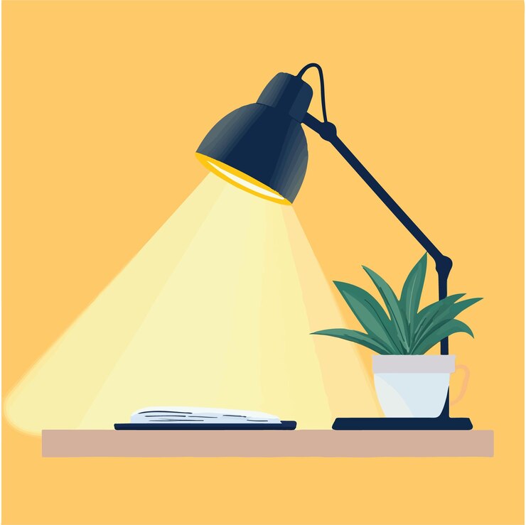Vector área de trabajo acogedora con una ilustración vectorial de lámpara de escritorio vectorial encantadora