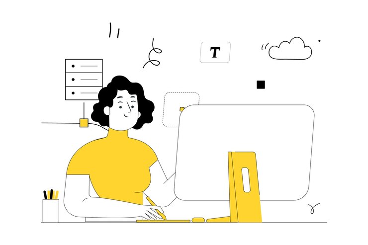 Área de trabajo de humanos y elementos tecnológicos.