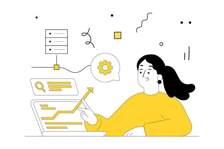 Área de trabajo de humanos y elementos tecnológicos.