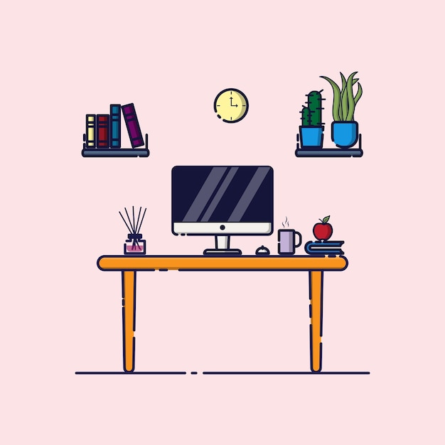 Área de trabajo sin silla Espacio de trabajo Escritorio de dibujo animado