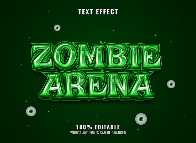 Arena de zombies aterradora verde de fantasía con efecto de texto de ojos