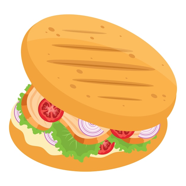 Vector arepa colombiana tradicional con carne de pollo tomates cebollas y hierbas ilustración vectorial