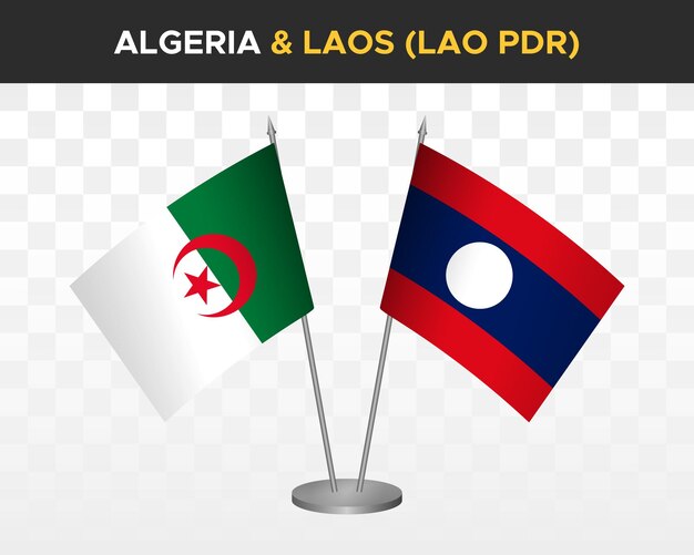 Argelia y Laos Lao PDR maqueta de banderas de escritorio aisladas en blanco 3d vector ilustración mesa banderas