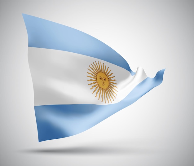 Argentina, bandera vectorial con olas y curvas ondeando en el viento sobre un fondo blanco.