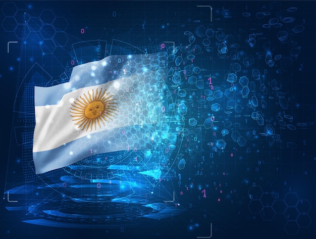 Argentina, vector bandera 3d sobre fondo azul con interfaces hud