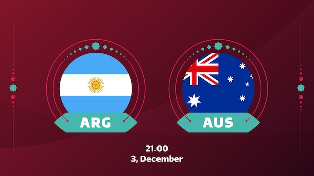 Argentina vs australia playoff ronda de 16 partido Fútbol 2022 2022 Campeonato mundial de fútbol partido versus equipos introducción deporte fondo campeonato competencia cartel vector ilustración