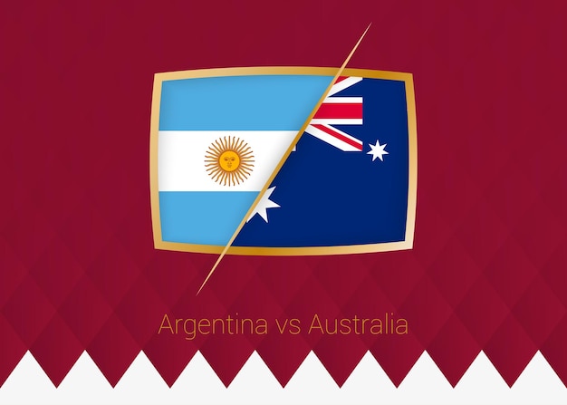 Argentina vs Australia ronda de 16 icono de la competencia de fútbol sobre fondo burdeos