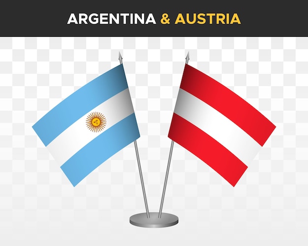 Argentina vs Austria banderas de escritorio maqueta aislado 3d vector ilustración banderas de mesa