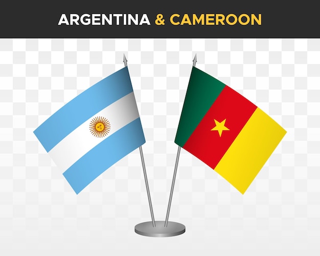 Argentina vs camerún escritorio banderas maqueta aislado 3d vector ilustración mesa banderas