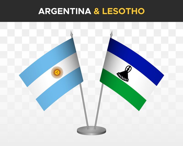 Argentina vs Lesotho banderas de escritorio maqueta aislado 3d vector ilustración banderas de mesa