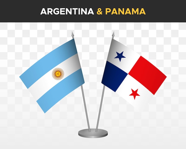 Argentina vs Panamá banderas de escritorio maqueta aislado 3d vector ilustración mesa banderas