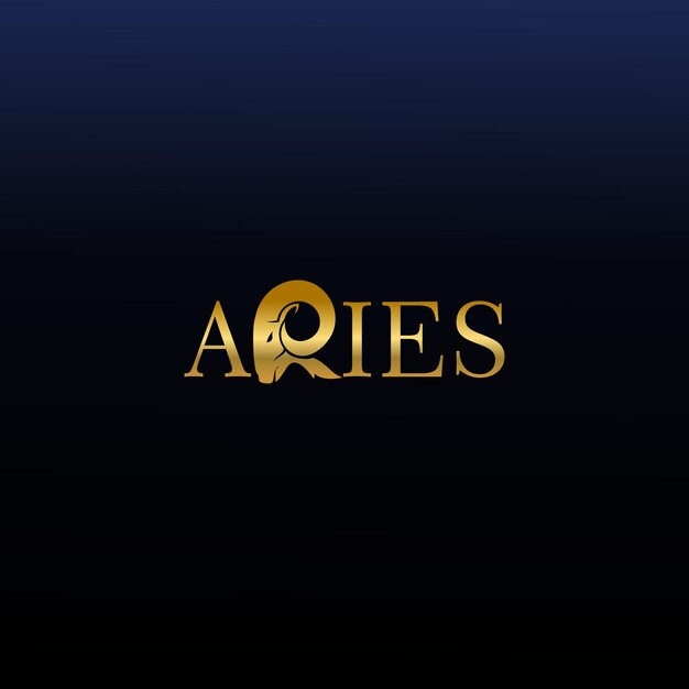 Aries Zodiac Wordmark Logo de cabeza de cabra que reemplaza la letra R