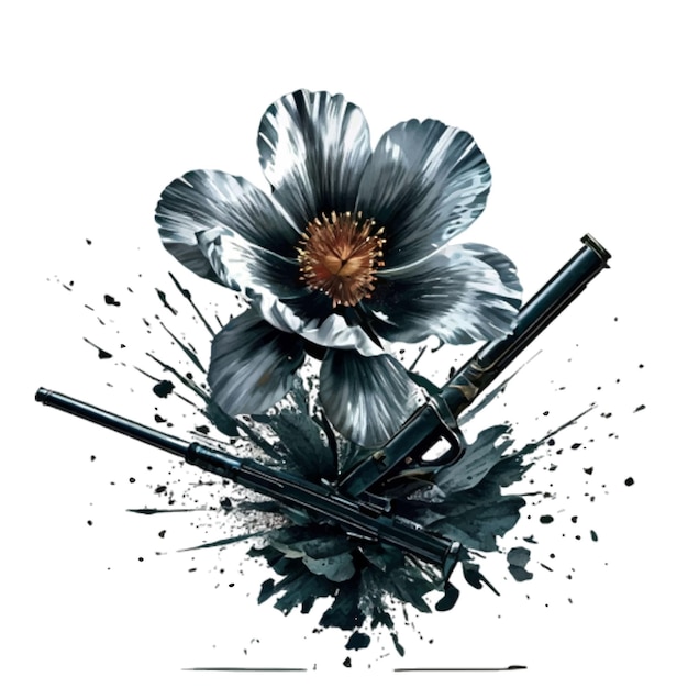 Vector arma con flores que simbolizan el concepto de guerra y paz arte vectorial aislado en blanco