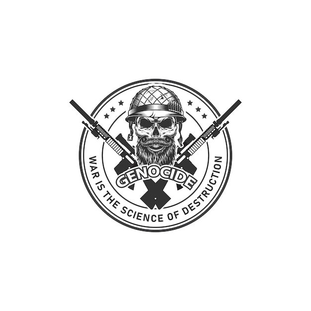 Arma de guerrero de cráneo enojado en ilustración de vector aislado de estilo monocromo vintage