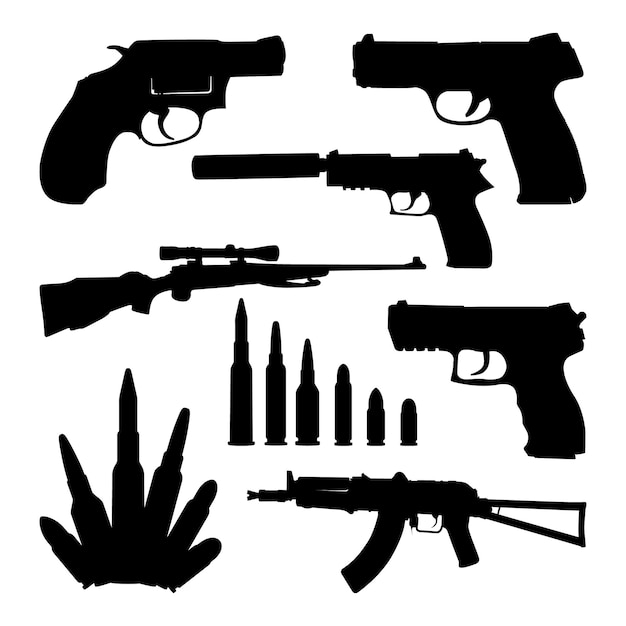 Arma o pistola siluetas Vector ilustración