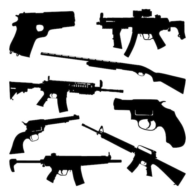 Arma o pistola siluetas Vector ilustración