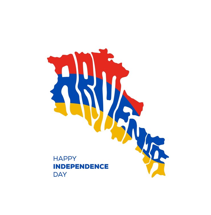 Vector armenia mapa con letras en los colores de la bandera nacional feliz día de la independencia de armenia. tipografía de mapa