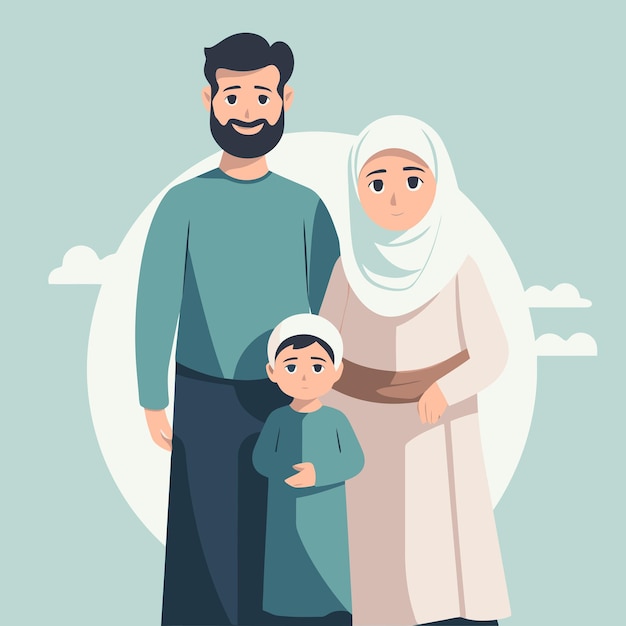 La armonía en la diversidad Vector Ilustración de una cálida familia musulmana