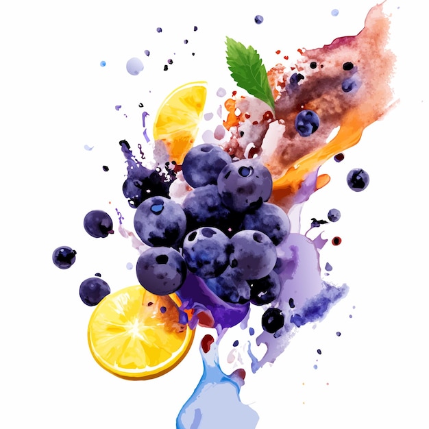 Vector la armonía de las frutas mojadas ilustración estilo acuarela salpicaduras de color