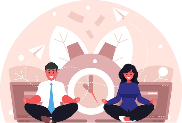 Armonía en los negocios Marketing por Internet Gente de negocios haciendo yoga Hombre y mujer en posición de loto