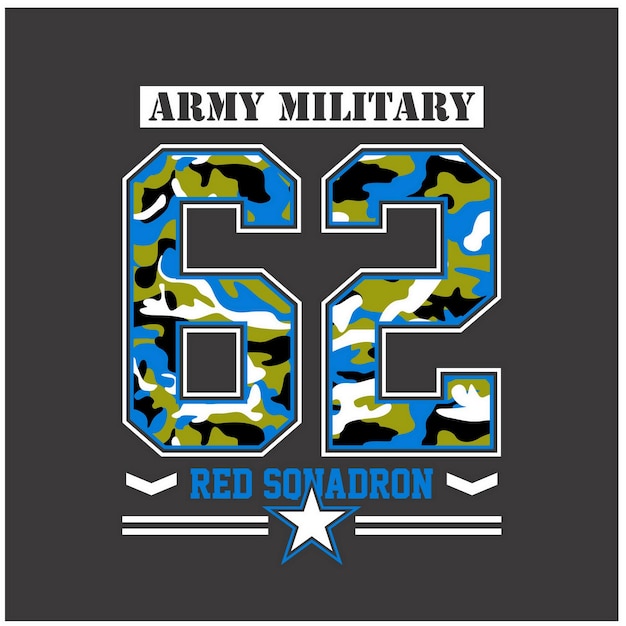 Army 62 number ejército patrón y diseño de tipografía de camuflaje en ilustración vectorial