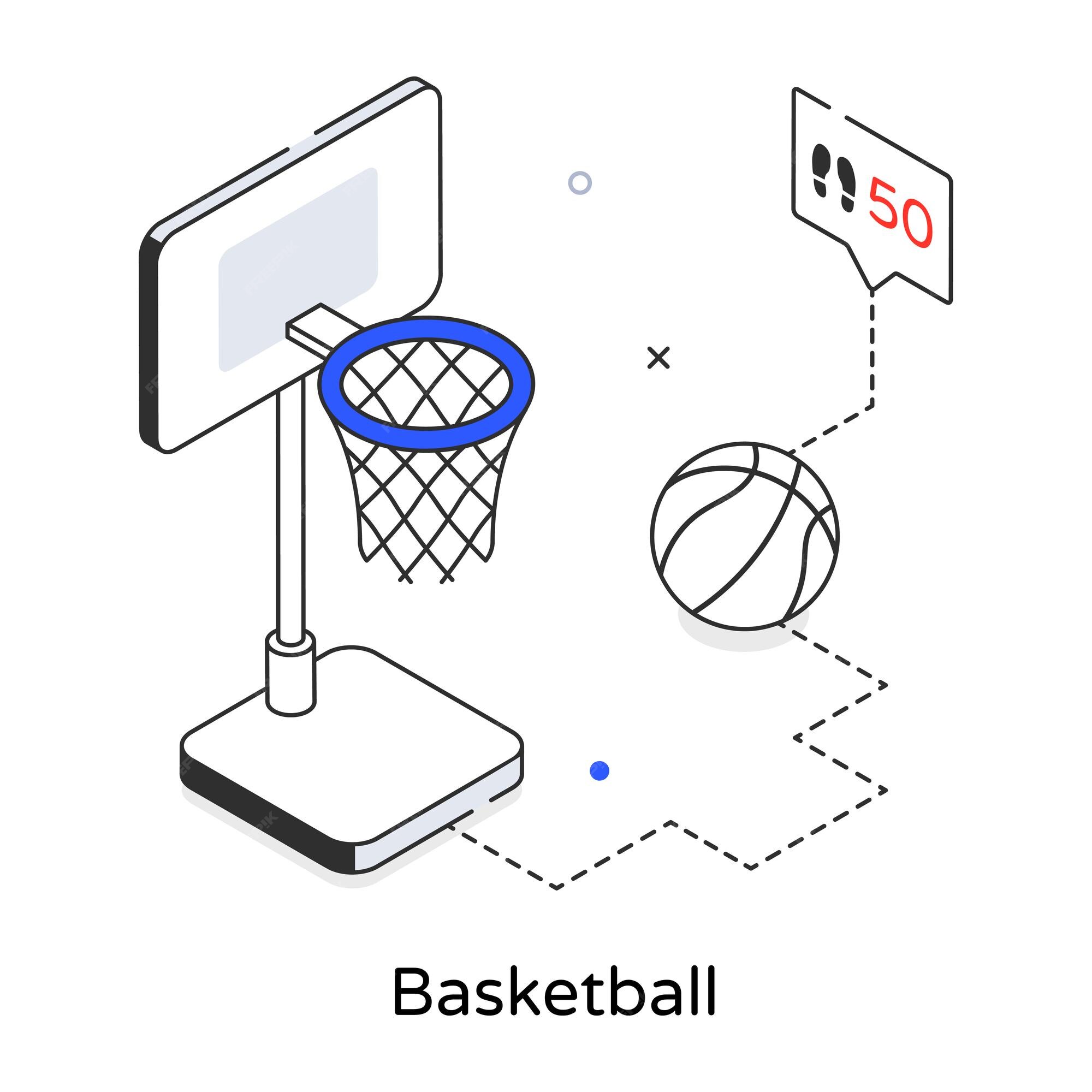 Un aro de baloncesto y una pelota con el número 50 | Vector Premium