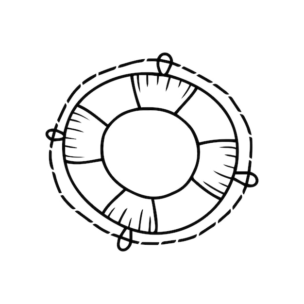 Aro salvavidas dibujado a mano aislado sobre un fondo blanco.