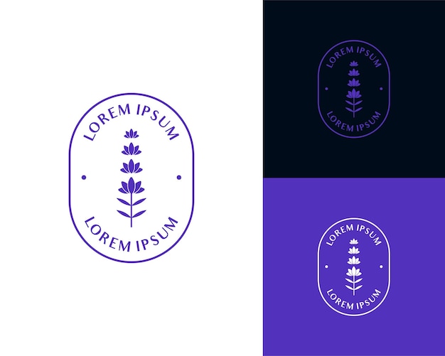 Aromaterapia púrpura floral de lavanda etiqueta dibujada a mano marco vectorial diseño de logotipo ilustración