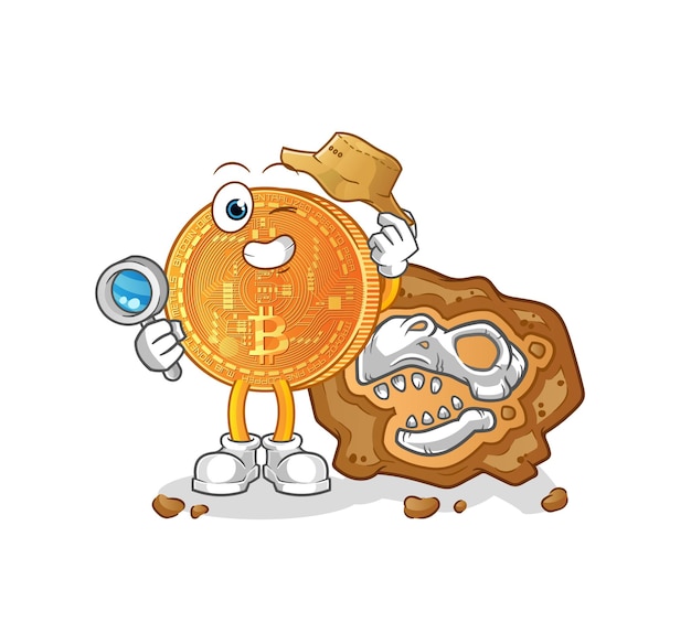 Arqueólogos de Bitcoin con mascota de fósiles. vector de dibujos animados