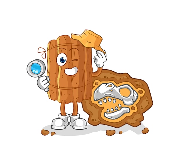 Arqueólogos de canela con vector de dibujos animados de mascota de fósiles