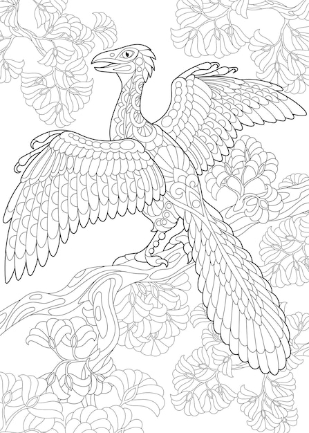 Vector arqueoptérix. ilustración para colorear zentangle. diseño de arte de línea para la página del libro de colorear para adultos.