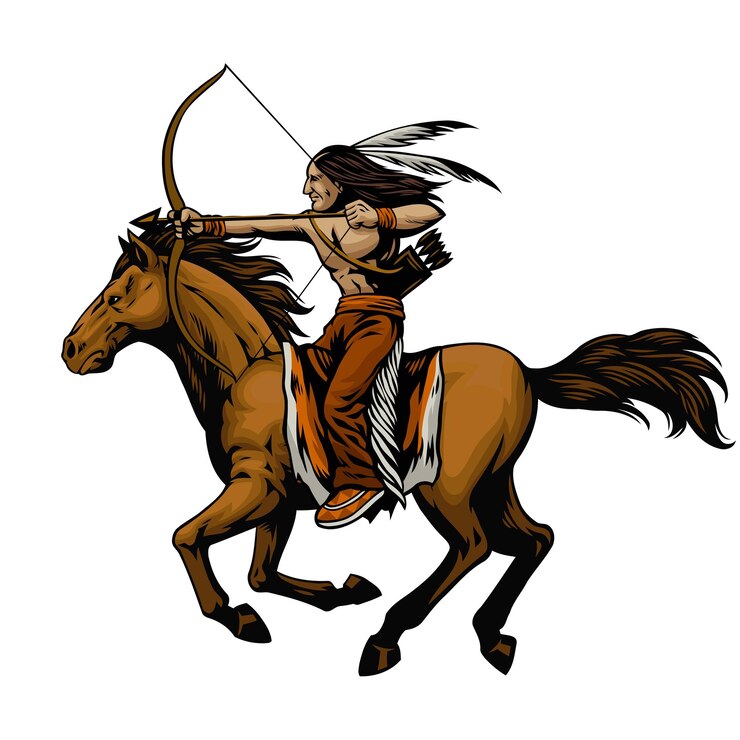 Vector arquero guerrero indio dibujado a mano montando el caballo