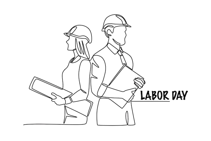 Vector arquitecto y capataz del proyecto concepto del día del trabajo dibujo en línea
