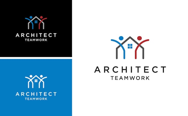 Arquitecto equipo trabajo logo socio humano casa mejorar vector